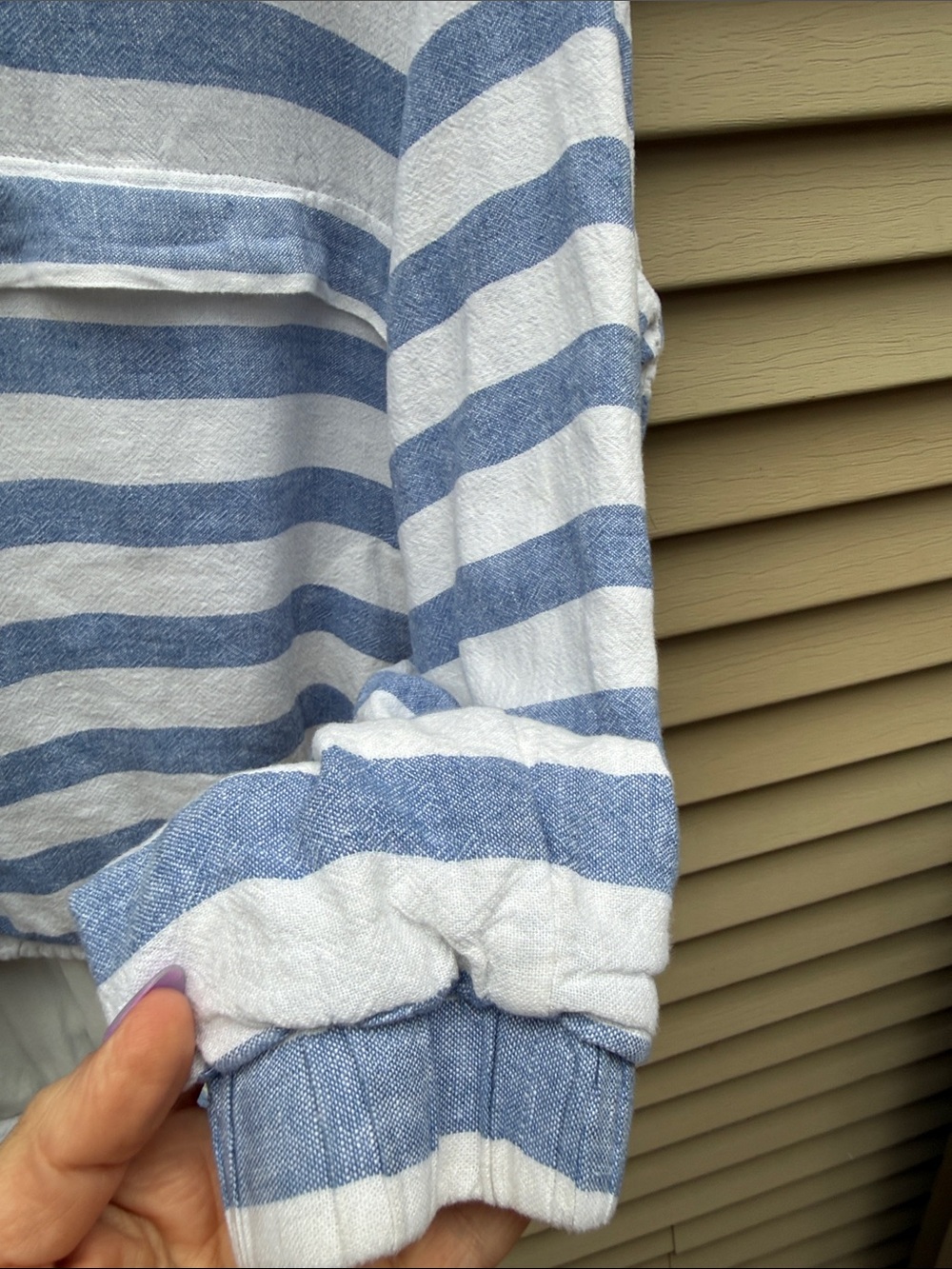 Thread & Supply Linen Blend Blue & White Striped Hooded Pullover Size XL - Picture 6 of 13